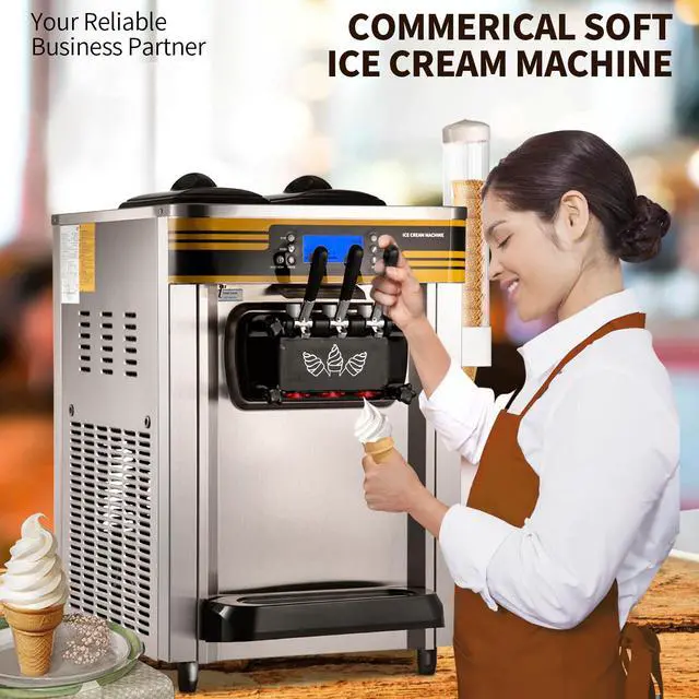 Alt view image 2 of 7 - Commercial Ice Cream Maker, 22-30L/H Yield, 2350W Countertop Soft Serve Machine with 2x6L Hopper 2L Cylinder LCD Panel Puffing Shortage Alarm, Frozen Yogurt Maker for Restaurant Snack Bar, Silve