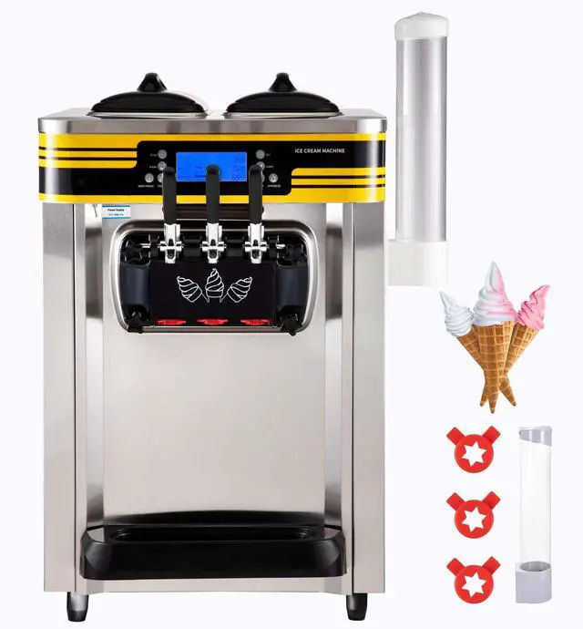 Main image of Commercial Ice Cream Maker, 22-30L/H Yield, 2350W Countertop Soft Serve Machine with 2x6L Hopper 2L Cylinder LCD Panel Puffing Shortage Alarm, Frozen Yogurt Maker for Restaurant Snack Bar, Silve