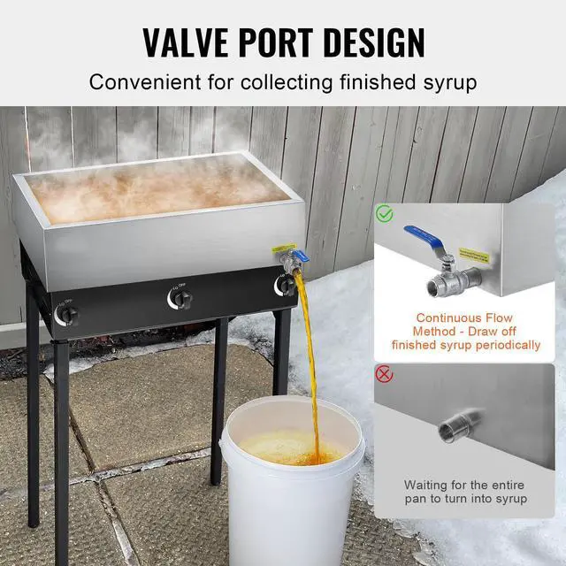 Alt view image 6 of 7 - VEVOR Maple Syrup Evaporator Pan, 11.2 Gallon, 162 Cups of 8.8oz Maple Syrup, Flat Evaporator Pan with 1 Valve and 3 Heating Methods, 304 Stainless Steel Maple Syrup Pan for Home, Outdoor
