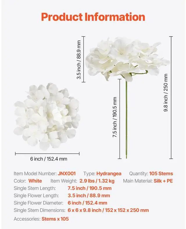Alt view image 7 of 7 - Artificial Flowers, 105 pcs Real Looking White Silk Fake Hydrangea Bulk, White Faux Bridal Shower with Stems for DIY Wedding Bouquets, Home Centerpieces Arrangements, Party Tables Decorations