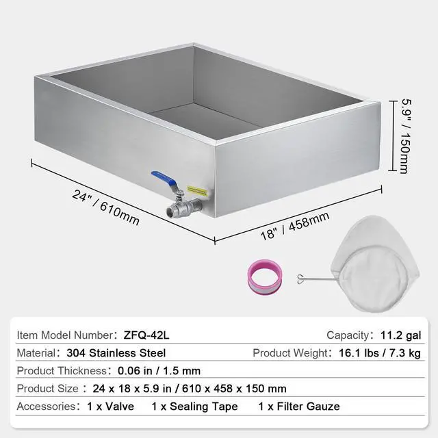 Alt view image 7 of 7 - VEVOR Maple Syrup Evaporator Pan, 11.2 Gallon, 162 Cups of 8.8oz Maple Syrup, Flat Evaporator Pan with 1 Valve and 3 Heating Methods, 304 Stainless Steel Maple Syrup Pan for Home, Outdoor