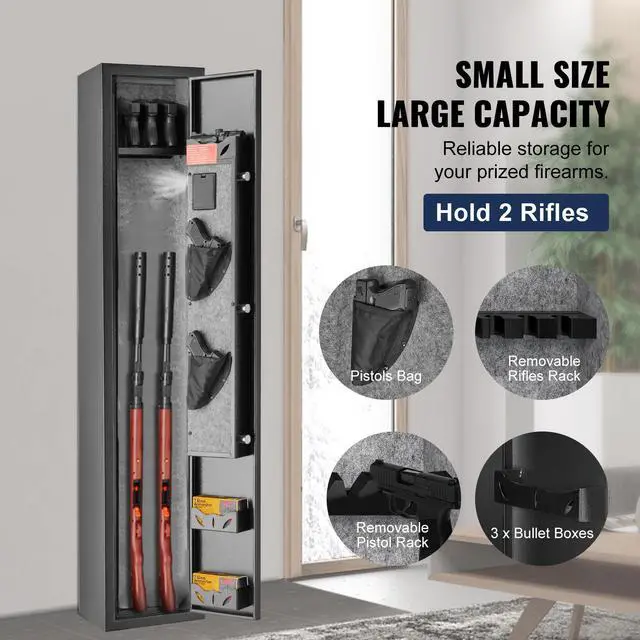 Alt view image 2 of 7 - 2 Rifles Gun Safe, Rifle Safe with Lock & Digital Keypad, Quick Access Gun Storage Cabinet with Removable Shelf, Pistol Rack, Rifle Cabinet for Home Rifle and Pistols