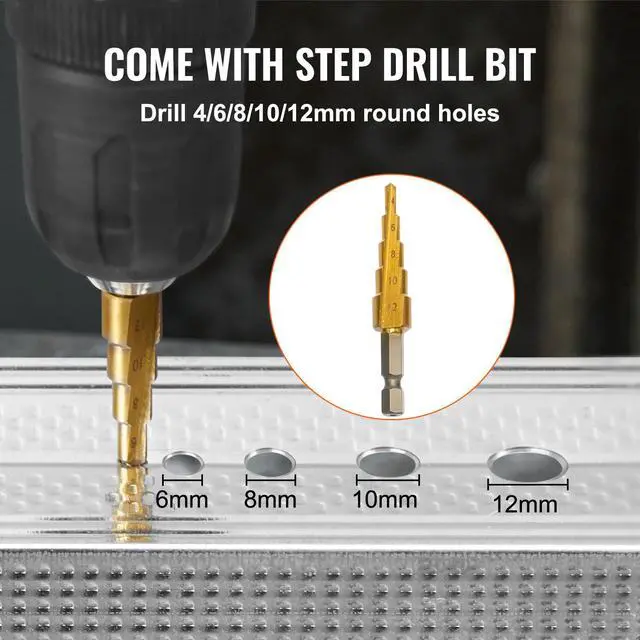 Alt view image 5 of 7 - Double Head Sheet Metal Nibbler Cutter, 360 Degree Metal Nibbler Drill Attachment with Extra Punch and Die, Cutting Hole Accessory and Step Drill Bit, for Straight Curve and Circle Cutting