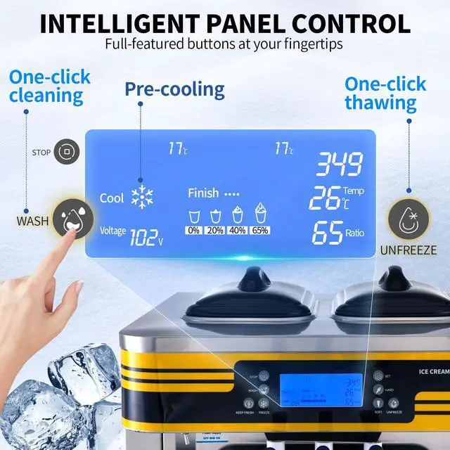 Alt view image 6 of 7 - Commercial Ice Cream Maker, 22-30L/H Yield, 2350W Countertop Soft Serve Machine with 2x6L Hopper 2L Cylinder LCD Panel Puffing Shortage Alarm, Frozen Yogurt Maker for Restaurant Snack Bar, Silve