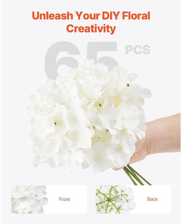 Alt view image 4 of 7 - Artificial Flowers, 65 pcs Real Looking White Silk Fake Hydrangea Bulk, White Faux Bridal Shower with Stems for DIY Wedding Bouquets, Home Centerpieces Arrangements, Party Tables Decorations