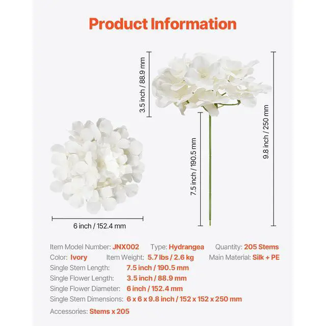 Alt view image 7 of 7 - Artificial Flowers, 205 pcs Real Looking White Silk Fake Hydrangea Bulk, White Faux Bridal Shower with Stems for DIY Wedding Bouquets, Home Centerpieces Arrangements, Party Tables Decorations