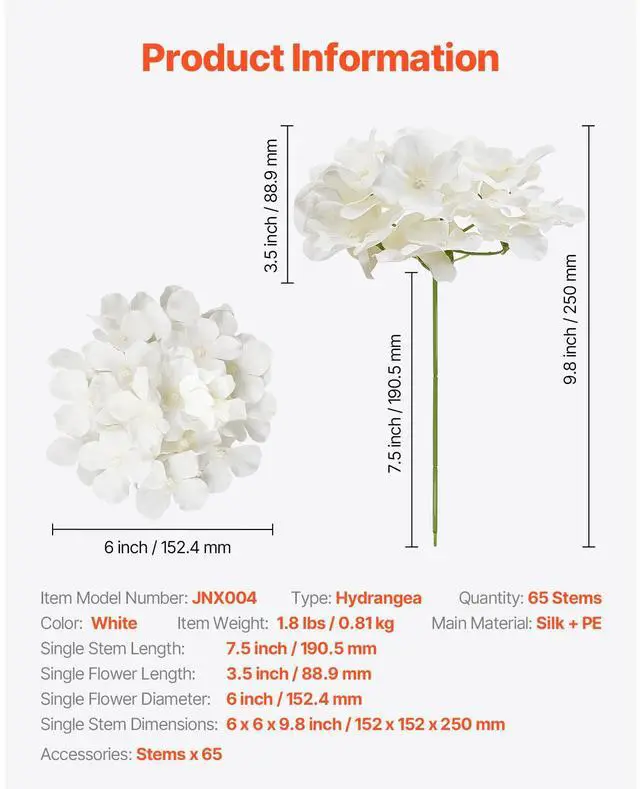 Alt view image 7 of 7 - Artificial Flowers, 65 pcs Real Looking White Silk Fake Hydrangea Bulk, White Faux Bridal Shower with Stems for DIY Wedding Bouquets, Home Centerpieces Arrangements, Party Tables Decorations