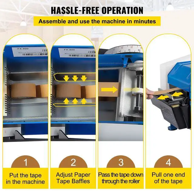 Alt view image 9 of 10 - VEVOR Water-Activated Tape Dispenser, Maximum 39.4" x 3.94" Tape, Adjustable Length, Width & Water Level, Manual Tape Dispenser w/ Water Brush, Carton Packaging for Express Box, Gift Box