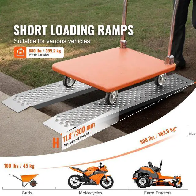 Alt view image 2 of 7 - Portable Loading Ramps, 2 Pcs 47.2 x 8.5 in, Durable Aluminum Shed Ramp Set with Anti-Slip Holes, Compact Design and Easy Storage, 880 Lbs Weight Capacity, for ATV, Tractors, Lawn Mowers, Carts