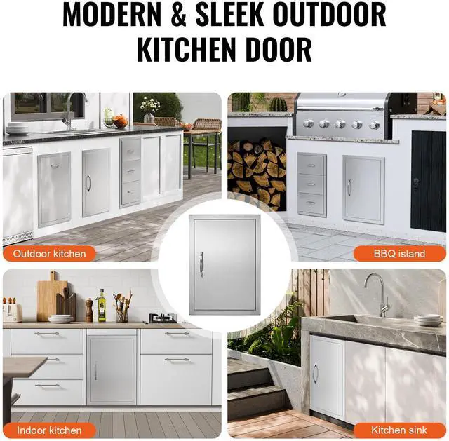Alt view image 6 of 7 - BBQ Access Door, 18W x 24H Inch Single Outdoor Kitchen Door, Stainless Steel Flush Mount Door, Wall Vertical Door with Handle, for BBQ Island, Grilling Station, Outside Cabinet