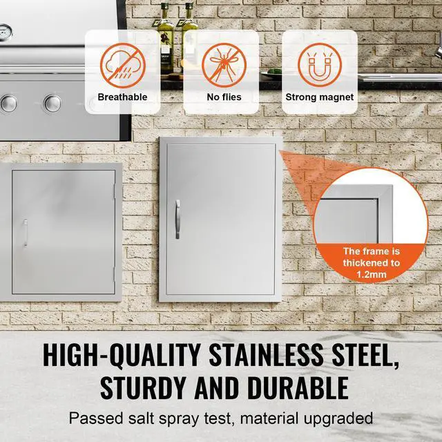 Alt view image 3 of 7 - VEVOR BBQ Access Door, 20W x 27H Inch Single Outdoor Kitchen Door, Stainless Steel Flush Mount Door, Wall Vertical Door with Handle, for BBQ Island, Grilling Station, Outside Cabinet