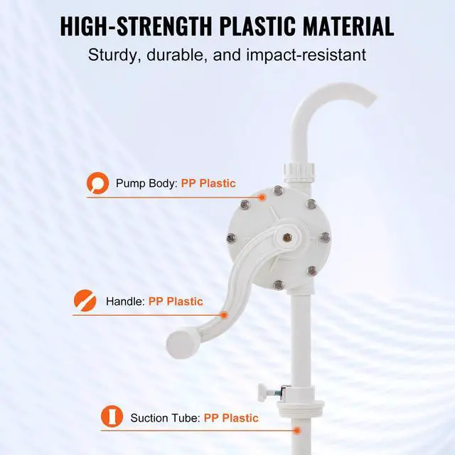 Alt view image 5 of 7 - Drum Pump, 6.5 GPM Flow, Rotary Barrel Pump Hand Crank, Fits 5 to 55 Gallon Drums with 3-Section Suction Tube Assembly and Hose, Designed for Fast Transfer of Water, Alcohol, Corrosive Liquids