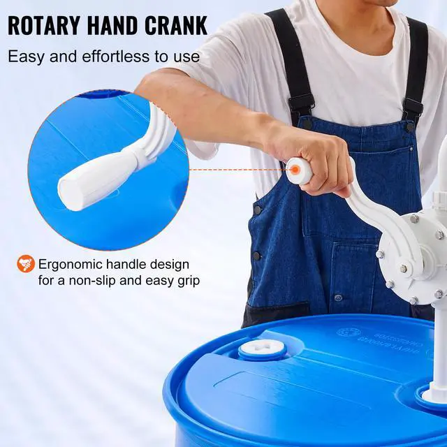 Alt view image 3 of 7 - Drum Pump, 6.5 GPM Flow, Rotary Barrel Pump Hand Crank, Fits 5 to 55 Gallon Drums with 3-Section Suction Tube Assembly and Hose, Designed for Fast Transfer of Water, Alcohol, Corrosive Liquids