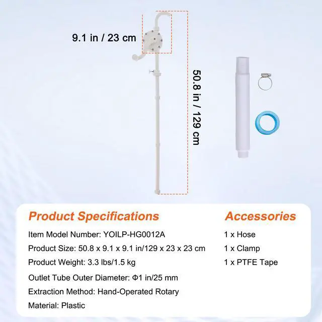 Alt view image 7 of 7 - Drum Pump, 6.5 GPM Flow, Rotary Barrel Pump Hand Crank, Fits 5 to 55 Gallon Drums with 3-Section Suction Tube Assembly and Hose, Designed for Fast Transfer of Water, Alcohol, Corrosive Liquids