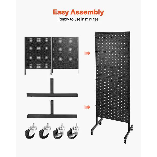 Alt view image 6 of 7 - Standing Pegboard Display, 23.6 x 63 in Pegboard Display Stand with Swivel Casters and 30 Hooks, Thickened Cold-Rolled Steel Peg Board Panel for Grocery, Retail Store and Jewelry Shop, Black