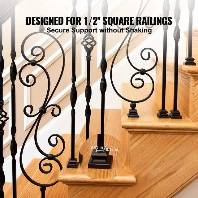 Alt view image 2 of 7 - Aluminum Alloy Baluster Shoes Stair Flat Shoe with Screw Holes for 1/2 Inch Square Scroll Basket Twist Knuckle Staircase Balusters Metal Spindle Railing, Satin Black (50 Pcs)