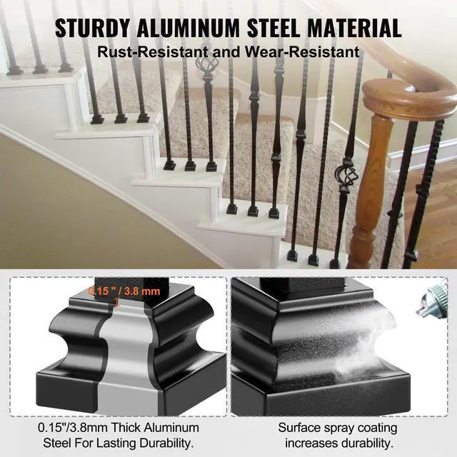 Alt view image 3 of 7 - Aluminum Alloy Baluster Shoes Stair Flat Shoe with Screw Holes for 1/2 Inch Square Scroll Basket Twist Knuckle Staircase Balusters Metal Spindle Railing, Satin Black (50 Pcs)