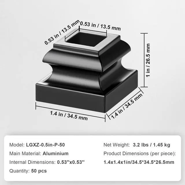 Alt view image 7 of 7 - Aluminum Alloy Baluster Shoes Stair Flat Shoe with Screw Holes for 1/2 Inch Square Scroll Basket Twist Knuckle Staircase Balusters Metal Spindle Railing, Satin Black (50 Pcs)