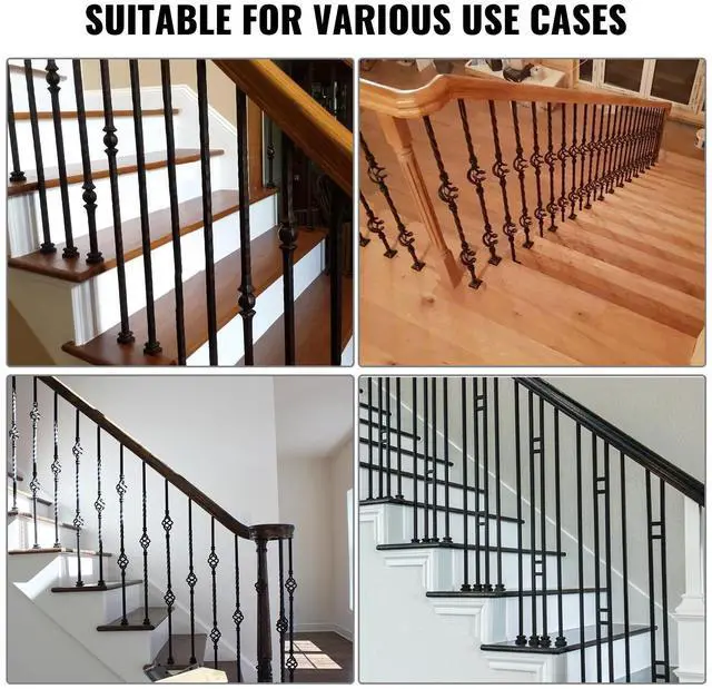 Alt view image 6 of 7 - Aluminum Alloy Baluster Shoes Stair Flat Shoe with Screw Holes for 1/2 Inch Square Scroll Basket Twist Knuckle Staircase Balusters Metal Spindle Railing, Satin Black (50 Pcs)