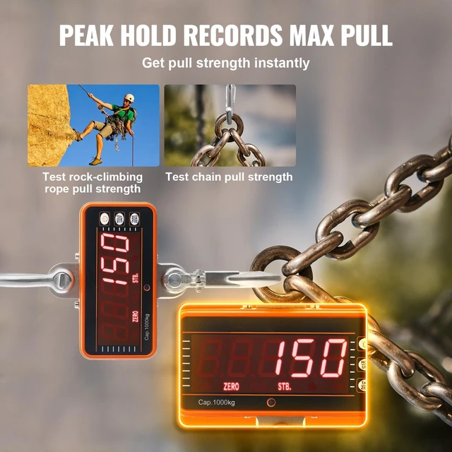 Alt view image 4 of 7 - VEVOR Digital Crane Scale, 2200 lbs/1000 kg, Industrial Heavy Duty Hanging Scale with Remote Control, Cast Aluminum Case & LED Screen, High Precision for Construction, Factory, Farm, Hunting (Orange)
