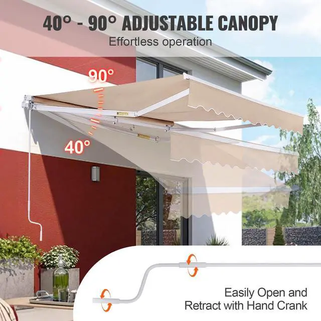 Alt view image 4 of 7 - Manual Retractable Awning, 8 x 7 ft Outdoor Patio Awning Retractable Sun Shade, Water-Resistant Polyester Patio Door Window Awning Sunshade Shelter with Crank Handle for Backyard, Balcony