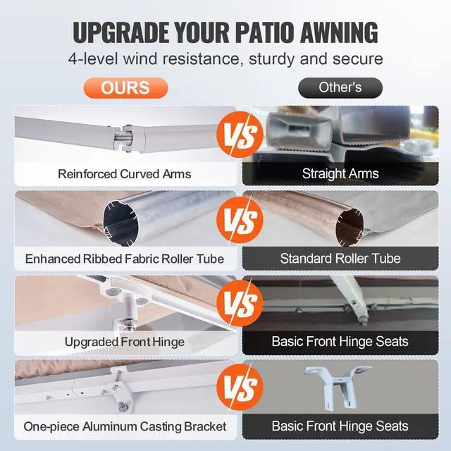 Alt view image 3 of 7 - Manual Retractable Awning, 8 x 7 ft Outdoor Patio Awning Retractable Sun Shade, Water-Resistant Polyester Patio Door Window Awning Sunshade Shelter with Crank Handle for Backyard, Balcony
