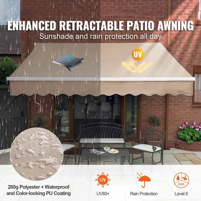 Alt view image 2 of 7 - Manual Retractable Awning, 8 x 7 ft Outdoor Patio Awning Retractable Sun Shade, Water-Resistant Polyester Patio Door Window Awning Sunshade Shelter with Crank Handle for Backyard, Balcony