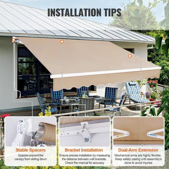 Alt view image 5 of 7 - Manual Retractable Awning, 8 x 7 ft Outdoor Patio Awning Retractable Sun Shade, Water-Resistant Polyester Patio Door Window Awning Sunshade Shelter with Crank Handle for Backyard, Balcony