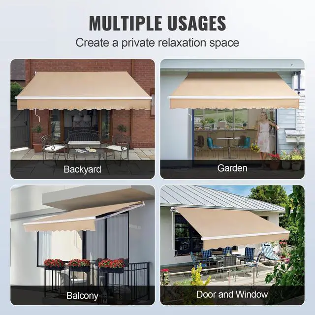 Alt view image 6 of 7 - Manual Retractable Awning, 8 x 7 ft Outdoor Patio Awning Retractable Sun Shade, Water-Resistant Polyester Patio Door Window Awning Sunshade Shelter with Crank Handle for Backyard, Balcony