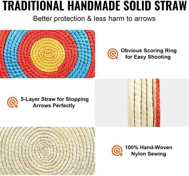 Alt view image 3 of 7 - Archery Target, 5 Layers 20" Arrow Target, Traditional Solid Straw Round Archery Target Shooting Bow, Hand-Made Arrows Target, Coloured Rope Target for Backyard Outdoor Hunting Shooting Practice