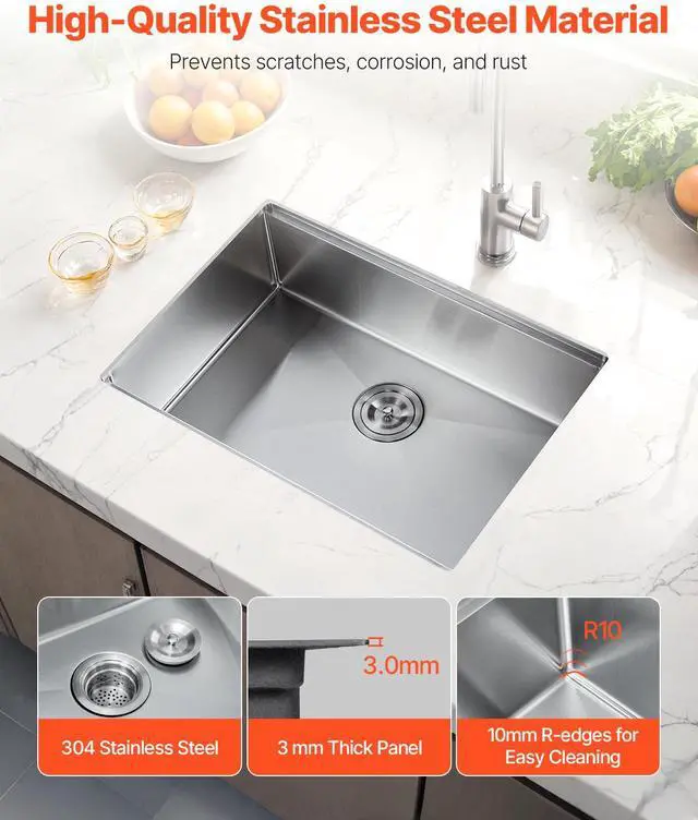 Alt view image 3 of 7 - 27" Kitchen Sink Undermount Single Bowl Drop-In Basin Stainless Steel Bar