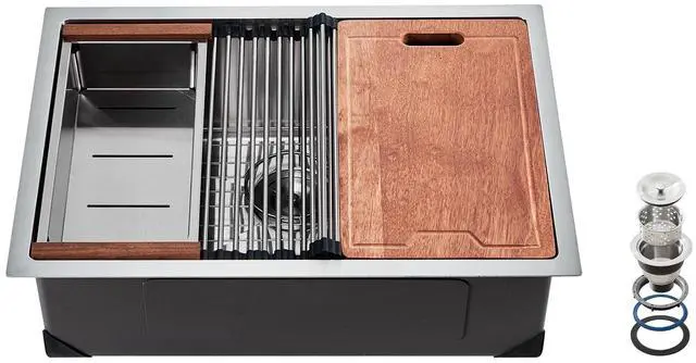 Main image of 23 inch Kitchen Sink Workstation, 304 Stainless Steel Undermount Sink, Drop-In Single Bowl Farmhouse Basin with Ledge & Multiple Accessories, Household Dishwasher Sinks for RV, Prep Kitchen, Bar