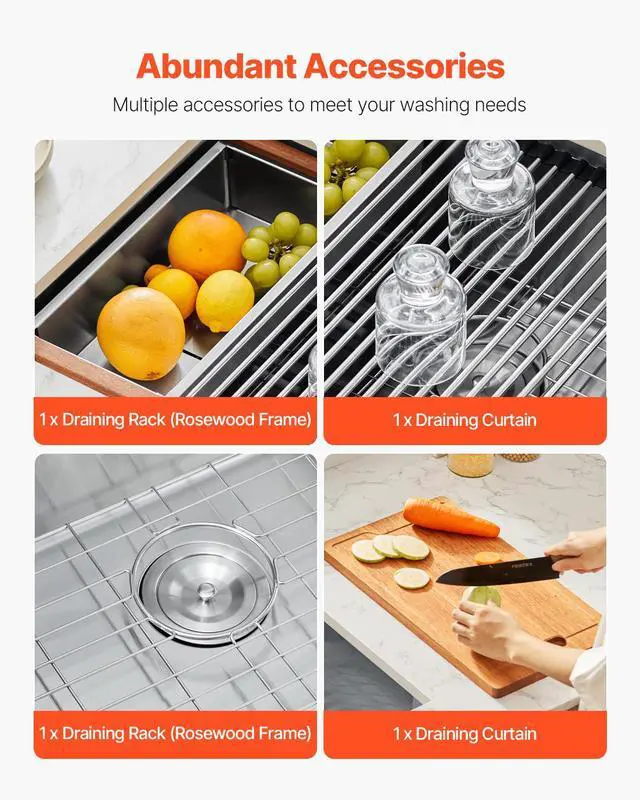 Alt view image 6 of 7 - 27" Kitchen Sink Undermount Single Bowl Drop-In Basin Stainless Steel Bar