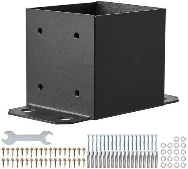 Main image of 6x6 Post Base 4 Pcs, Inner Size 5.6"x5.6" Post Base Brackets, Heavy Duty Powder-Coated Post Anchor Matte Black Wood Post Brackets for Pavilion Deck Railing Support Deck Base Plate