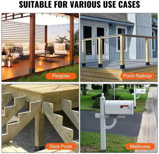 Alt view image 6 of 7 - 6x6 Post Base 4 Pcs, Inner Size 5.6"x5.6" Post Base Brackets, Heavy Duty Powder-Coated Post Anchor Matte Black Wood Post Brackets for Pavilion Deck Railing Support Deck Base Plate