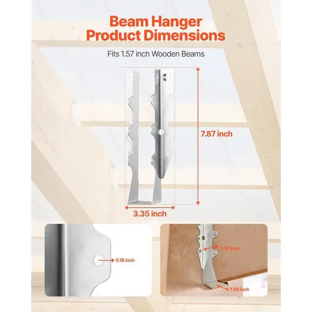 Alt view image 2 of 7 - 50 Pcs Joist Hanger, Inner Dimensions 1.57 x 1.50 x 7.83 inch / 40 x 38 x 199 mm, Rafter Hurricane Ties Joist Hangers with Rustproof Coating, Tie Brackets for Floor Deck and Ceiling Trusses