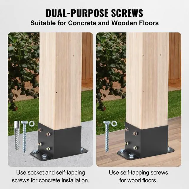 Alt view image 3 of 7 - 6x6 Post Base 4 Pcs, Inner Size 5.6"x5.6" Post Base Brackets, Heavy Duty Powder-Coated Post Anchor Matte Black Wood Post Brackets for Pavilion Deck Railing Support Deck Base Plate