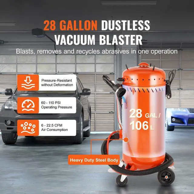 Alt view image 2 of 7 - 28 Gallon Vacuum Sand Blaster, Dustless Sandblaster with Built-in 1200W Vacuum System for Dust Control and Abrasive Recycle, 60-110 PSI Heavy Duty Abrasive Blasting Machine