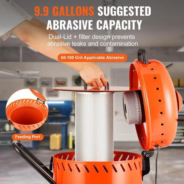 Alt view image 3 of 7 - 28 Gallon Vacuum Sand Blaster, Dustless Sandblaster with Built-in 1200W Vacuum System for Dust Control and Abrasive Recycle, 60-110 PSI Heavy Duty Abrasive Blasting Machine