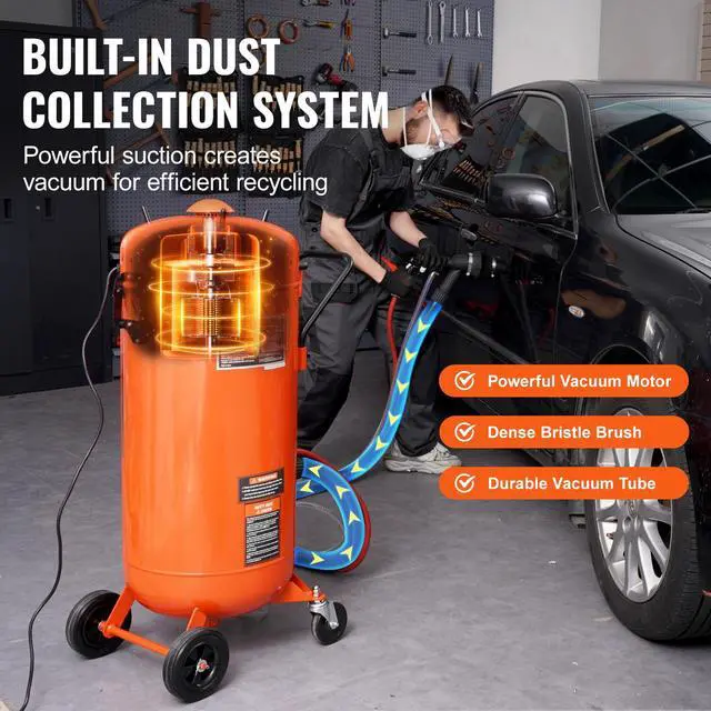 Alt view image 4 of 7 - 28 Gallon Vacuum Sand Blaster, Dustless Sandblaster with Built-in 1200W Vacuum System for Dust Control and Abrasive Recycle, 60-110 PSI Heavy Duty Abrasive Blasting Machine