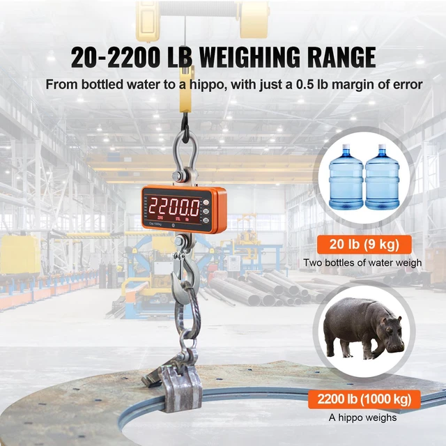 Alt view image 2 of 7 - VEVOR Digital Crane Scale, 2200 lbs/1000 kg, Industrial Heavy Duty Hanging Scale with Remote Control, Cast Aluminum Case & LED Screen, High Precision for Construction, Factory, Farm, Hunting (Orange)