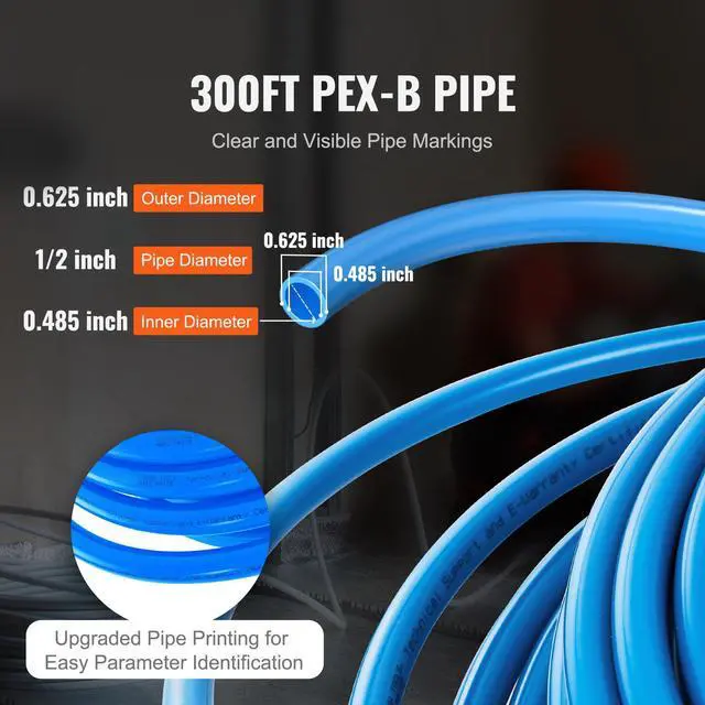 Alt view image 2 of 7 - PEX Pipe 1/2 Inch, 300 Feet Length PEX-B Flexible Pipe Tubing for Potable Water, Pex Water Lines for Hot/Cold Water & Easily Restore, Plumbing Applications with Free Cutter & Clamps ,Blue