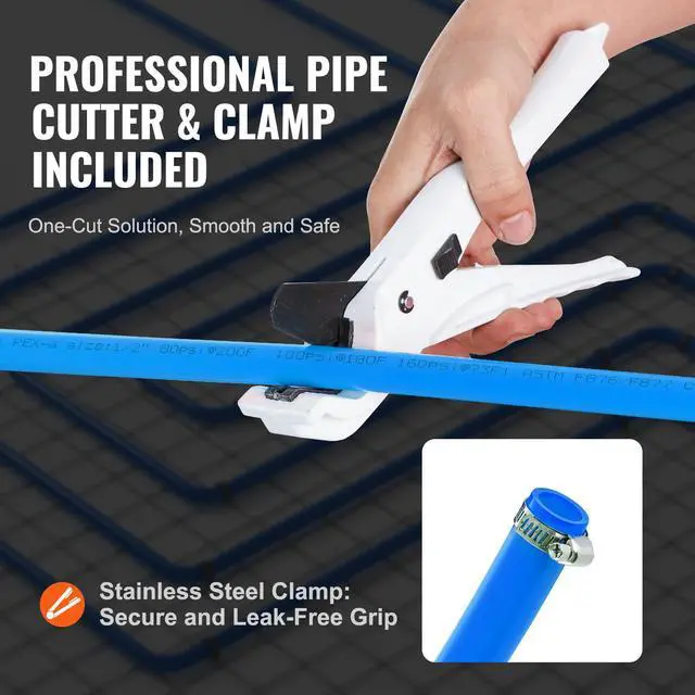 Alt view image 5 of 7 - PEX Pipe 1/2 Inch, 300 Feet Length PEX-B Flexible Pipe Tubing for Potable Water, Pex Water Lines for Hot/Cold Water & Easily Restore, Plumbing Applications with Free Cutter & Clamps ,Blue