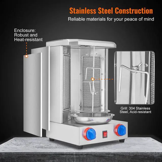 Alt view image 2 of 7 - Shawarma Grill Machine, 13 lbs Capacity, Chicken Shawarma Cooker Machine with 2 Burners, Gas Vertical Broiler Gyro Rotisserie Oven Doner Kebab Machine, for Home Restaurant Kitchen Parties