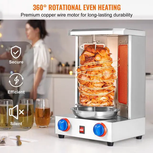Alt view image 5 of 7 - Shawarma Grill Machine, 13 lbs Capacity, Chicken Shawarma Cooker Machine with 2 Burners, Gas Vertical Broiler Gyro Rotisserie Oven Doner Kebab Machine, for Home Restaurant Kitchen Parties