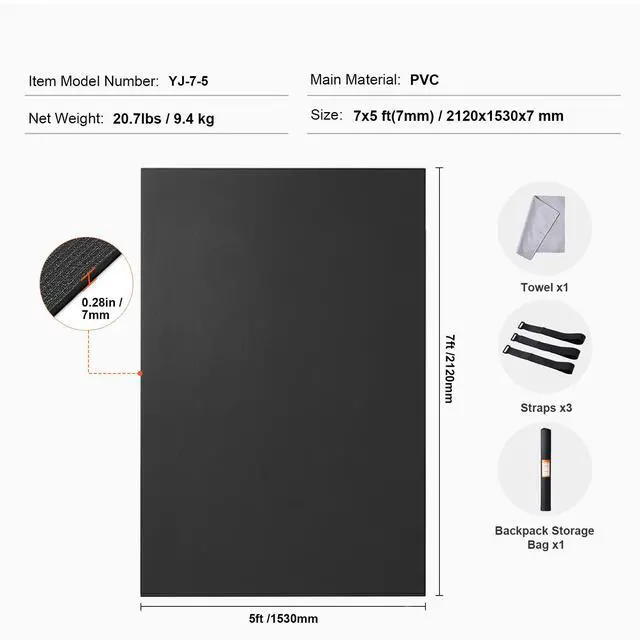 Alt view image 7 of 7 - VEVOR Exercise Mat, Non Slip High Density Premium Yoga Mat, Exercise Yoga Mat for Men & Women, Fitness & Exercise Mat with Bag & Carry Strap, for All Types of Home Yoga, Pilate & Floor Workout (7x5ft)