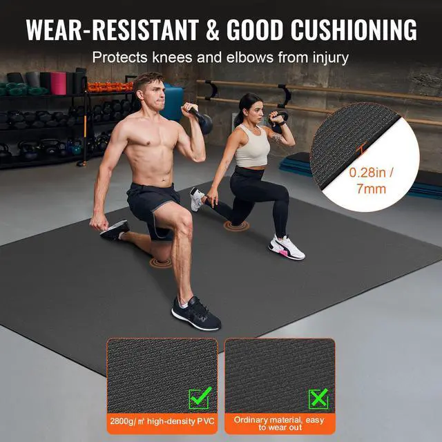 Alt view image 4 of 7 - VEVOR Exercise Mat, Non Slip High Density Premium Yoga Mat, Exercise Yoga Mat for Men & Women, Fitness & Exercise Mat with Bag & Carry Strap, for All Types of Home Yoga, Pilate & Floor Workout (7x5ft)