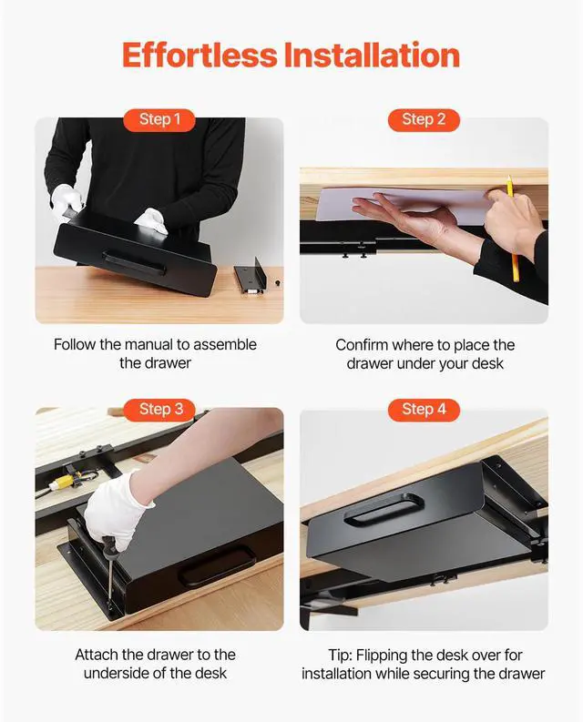 Alt view image 7 of 7 - VEVOR 13 in Under Desk Drawer Organizer Slide-out Drawer Space Saver for Home Office