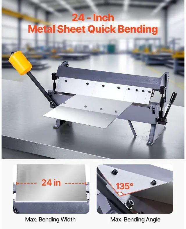 Alt view image 2 of 14 - Box and Pan Brake, 24 in Sheet Metal Bending Brake,16-Gauge Mild Steel Capacity, 0-135 Degree Adjustable, Metal Bender Machine with 5 Fingers, Heavy-Duty Aluminum Folder for Precise Bending