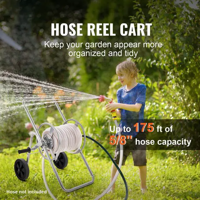 Alt view image 2 of 7 - Water Hose Reel Cart, 175/230 ft High-Pressure Garden Hose Cart, Hoses Reel Carts with Two Wheels, Handle & Heavy-Duty Mesh Storage Basket, Portable Hoses Reels for Garden Watering, Car Washing